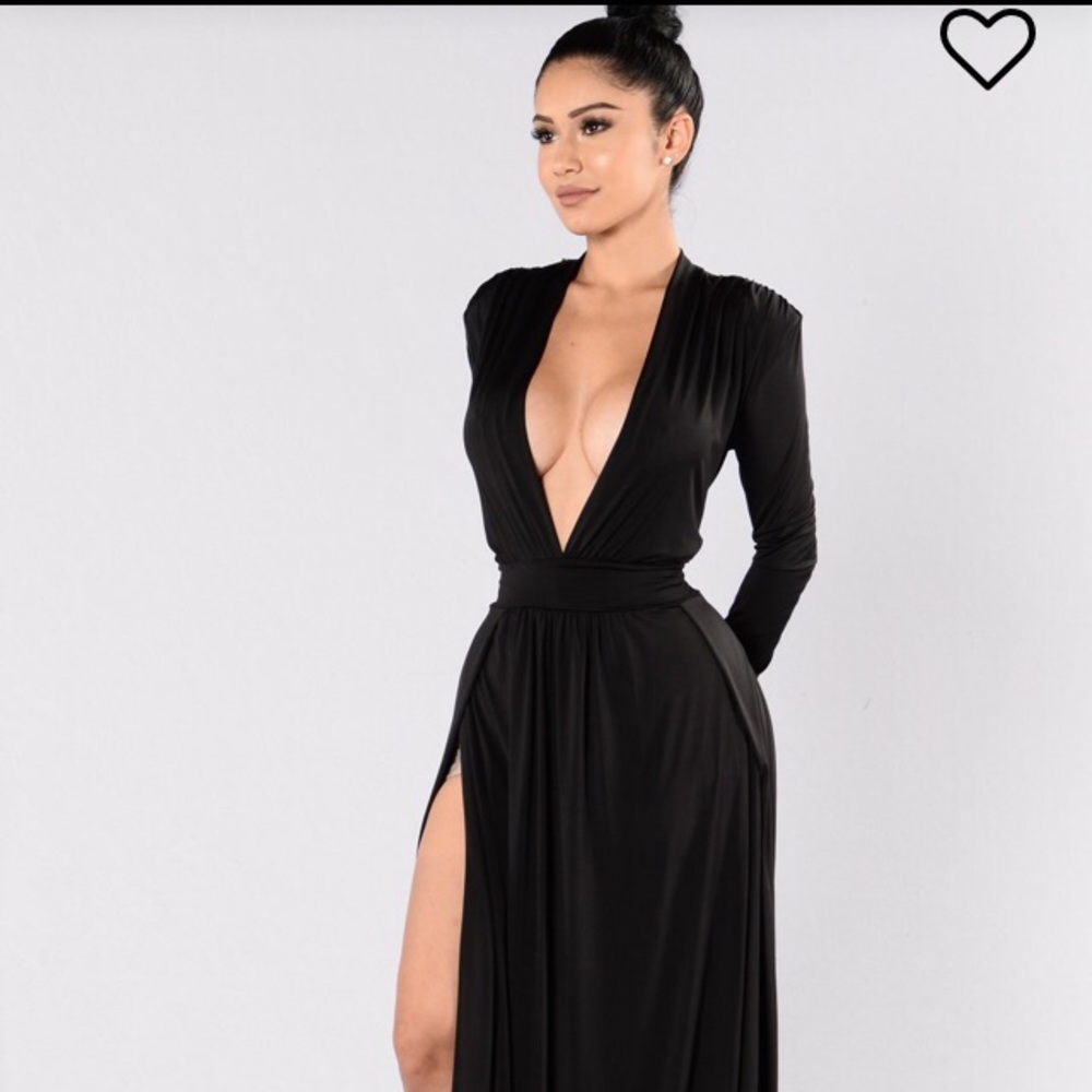 Double slit deep V-neck dress - Picture 3 of 3